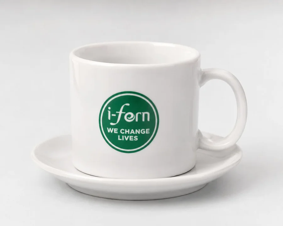 Branded mug and saucer for i-fern, corporate merchandise UAE