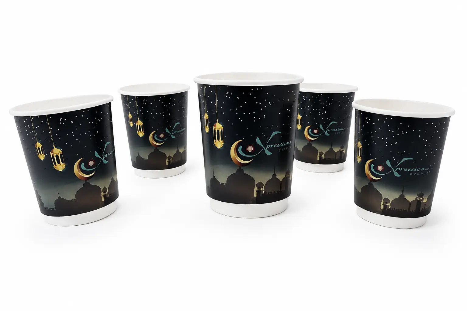 Custom printed paper cups for Xpression Espresso, Ramadan edition design Dubai UAE