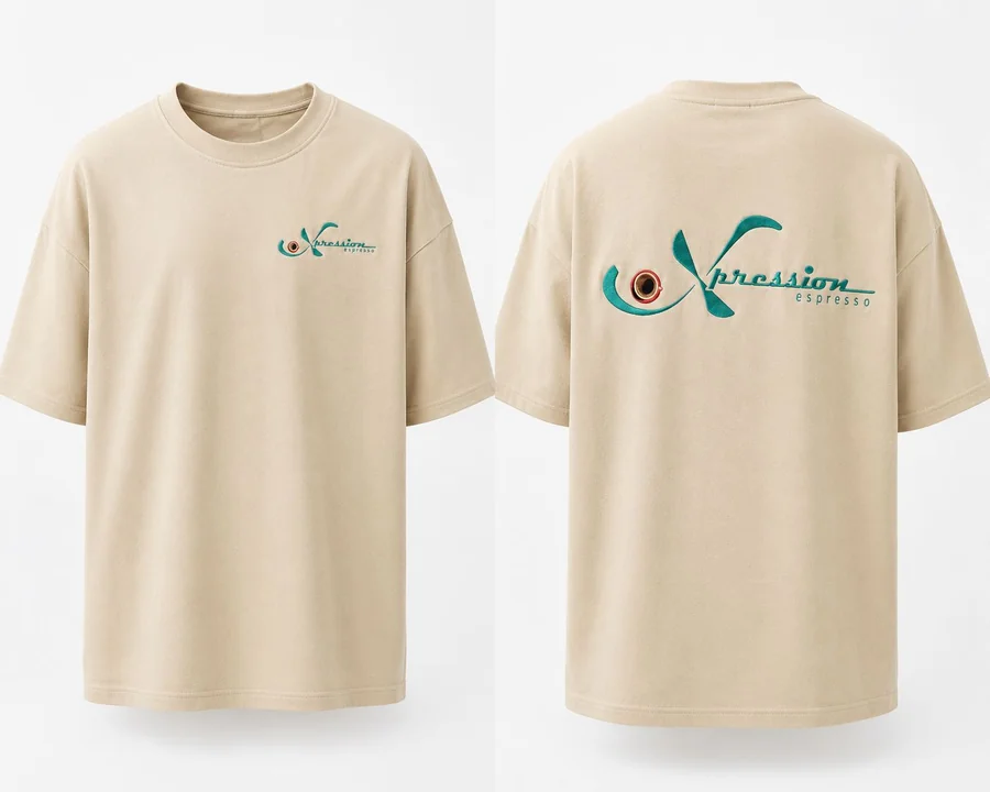 Custom embroidered t-shirt for Xpression Espresso, Dubai UAE